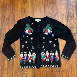 Victoria Harbour Ugly Christmas Sweater Nutcracker Bells Snowflakes Embellished